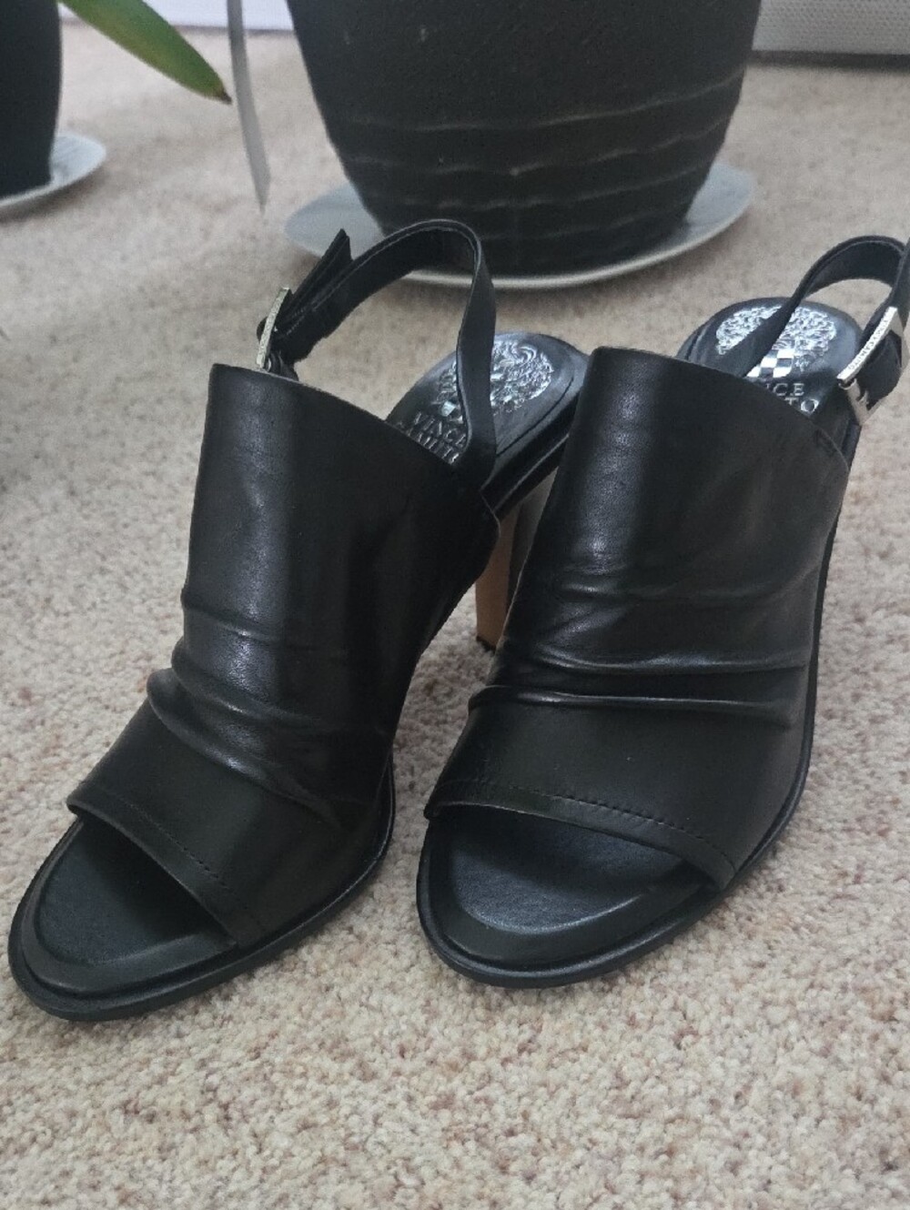Vince Camuto Black Draped Open-Toe Slingback Heels